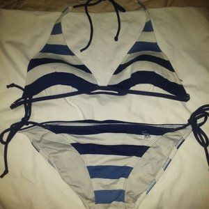 Blu & White Stripped String Bikini Swimsuit